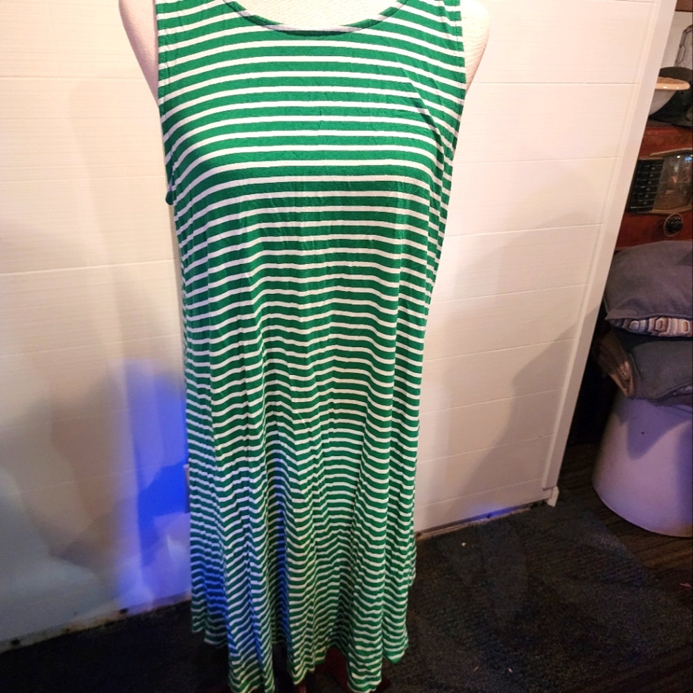 Green & White Striped Maxi Dress